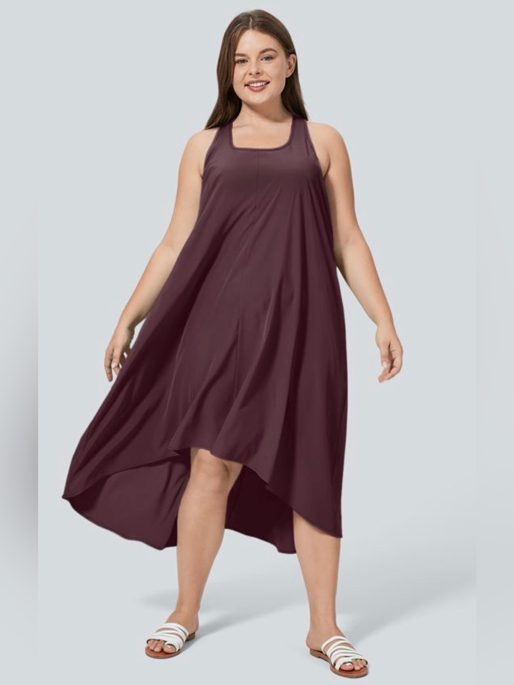 Halara Breezeful™ RacerPocket High Low Flowy Midi Dress 1X Amaranth Red Pockets